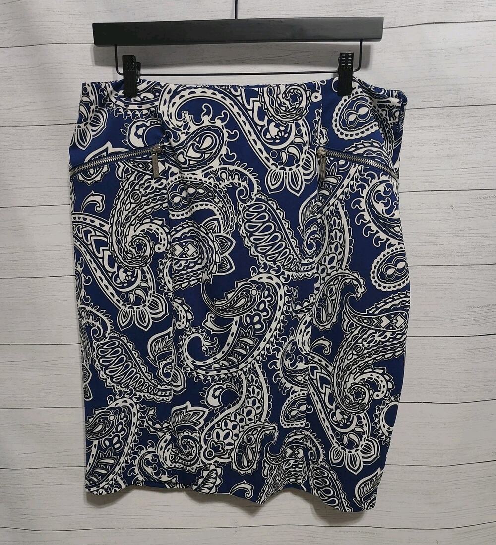 Michael Kors Blue And White Paisley Skirt Size 14 Pre-owned (EUC)